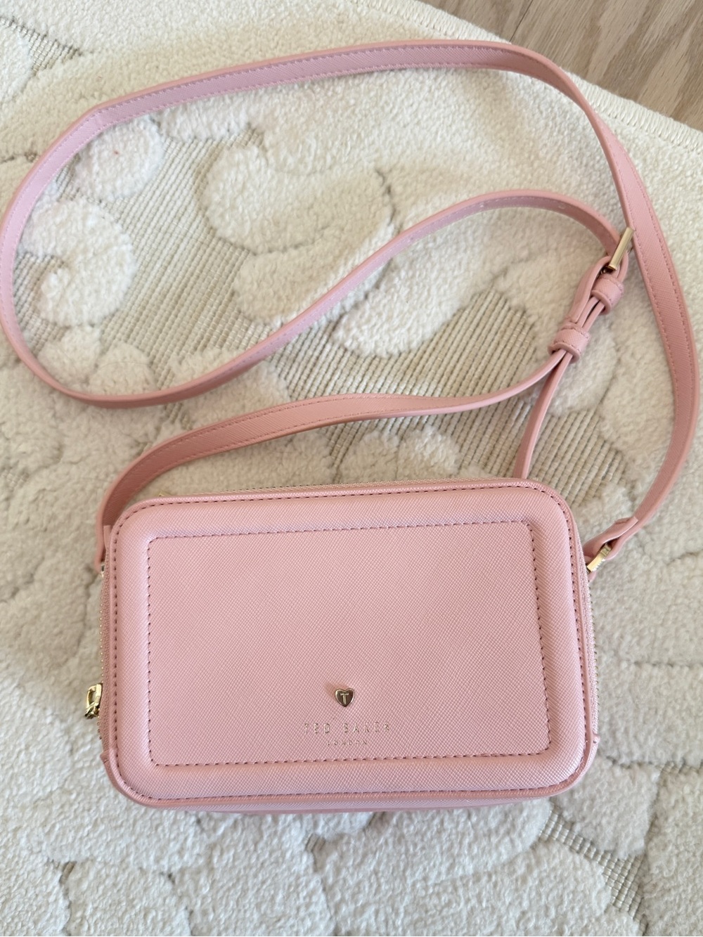 Ted Baker Pale Pink Crossbody Camera Bag with Gold Accents